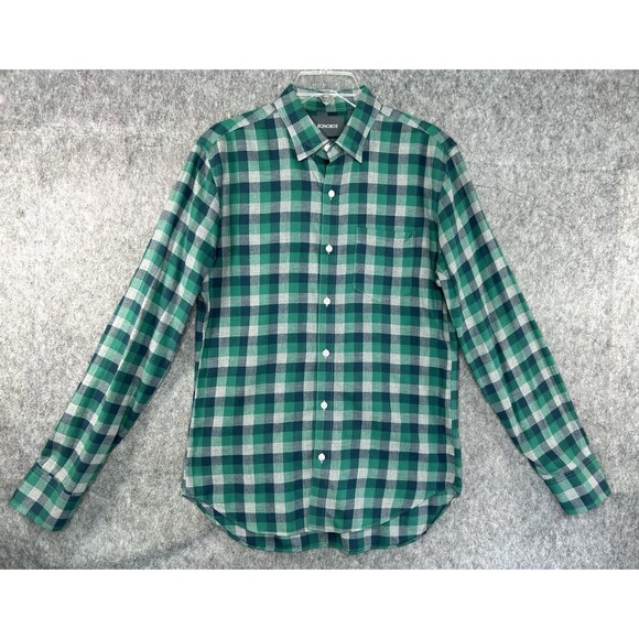 Bonobos Shirt Men's Small Slim Fit Plaid Flannel Button Up Blue Green Gray - Picture 1 of 10